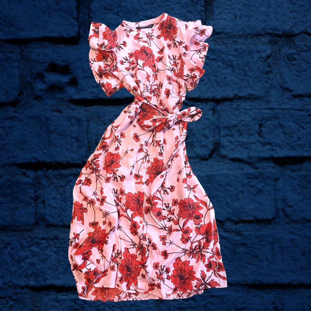 LAST ONE FLORAL PRINT LINEN TUNIC MIDI